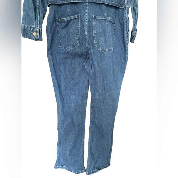 GAP Western Denim Jumpsuit Tie Waist Puff Shoulder Dark Wash Size 16 - Picture 5 of 9